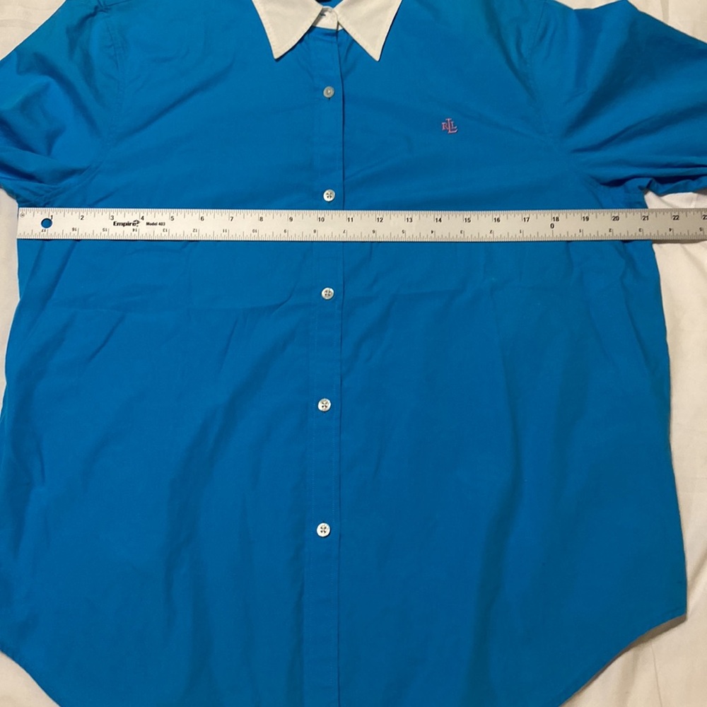 Womens Ralph Lauren VTG Turquoise Button-Down Shirt White Collar & Cuffs Size L - Picture 8 of 14